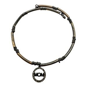 Keep Collective MOM Charm Bangle – Mixed Metal, Rhinestone Accent, Wire‎ Wrap